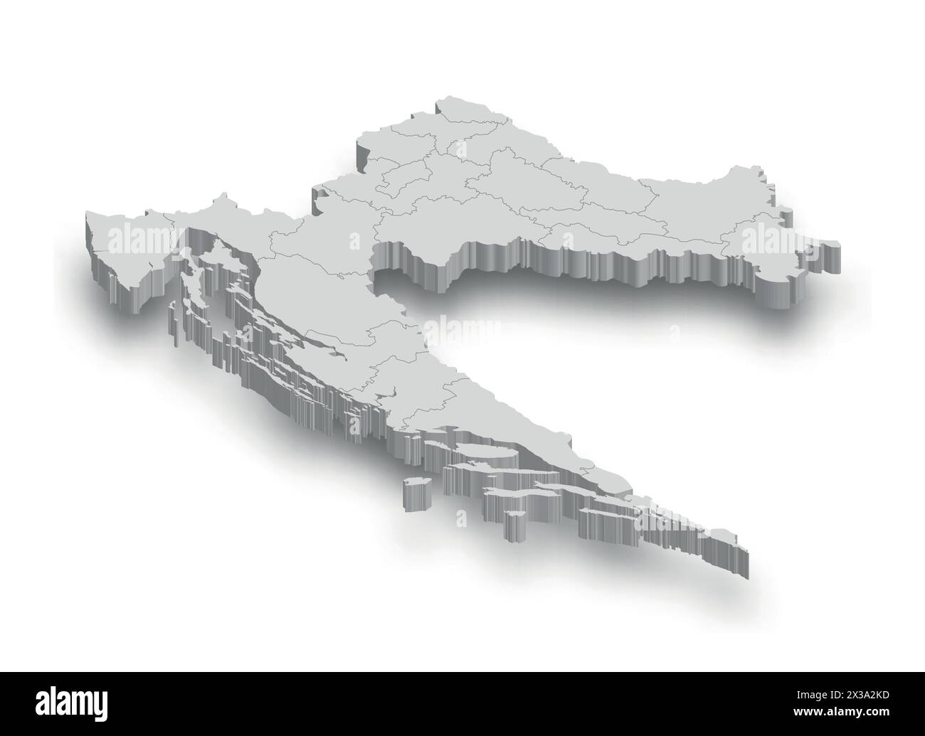 Mappa bianca della Croazia 3d con regioni isolate su sfondo bianco Illustrazione Vettoriale