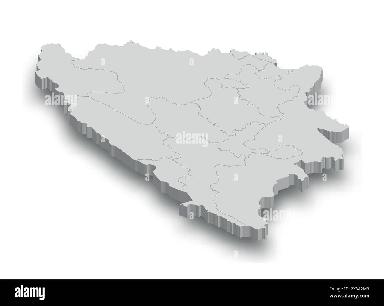 Mappa bianca 3d della Bosnia con regioni isolate su sfondo bianco Illustrazione Vettoriale