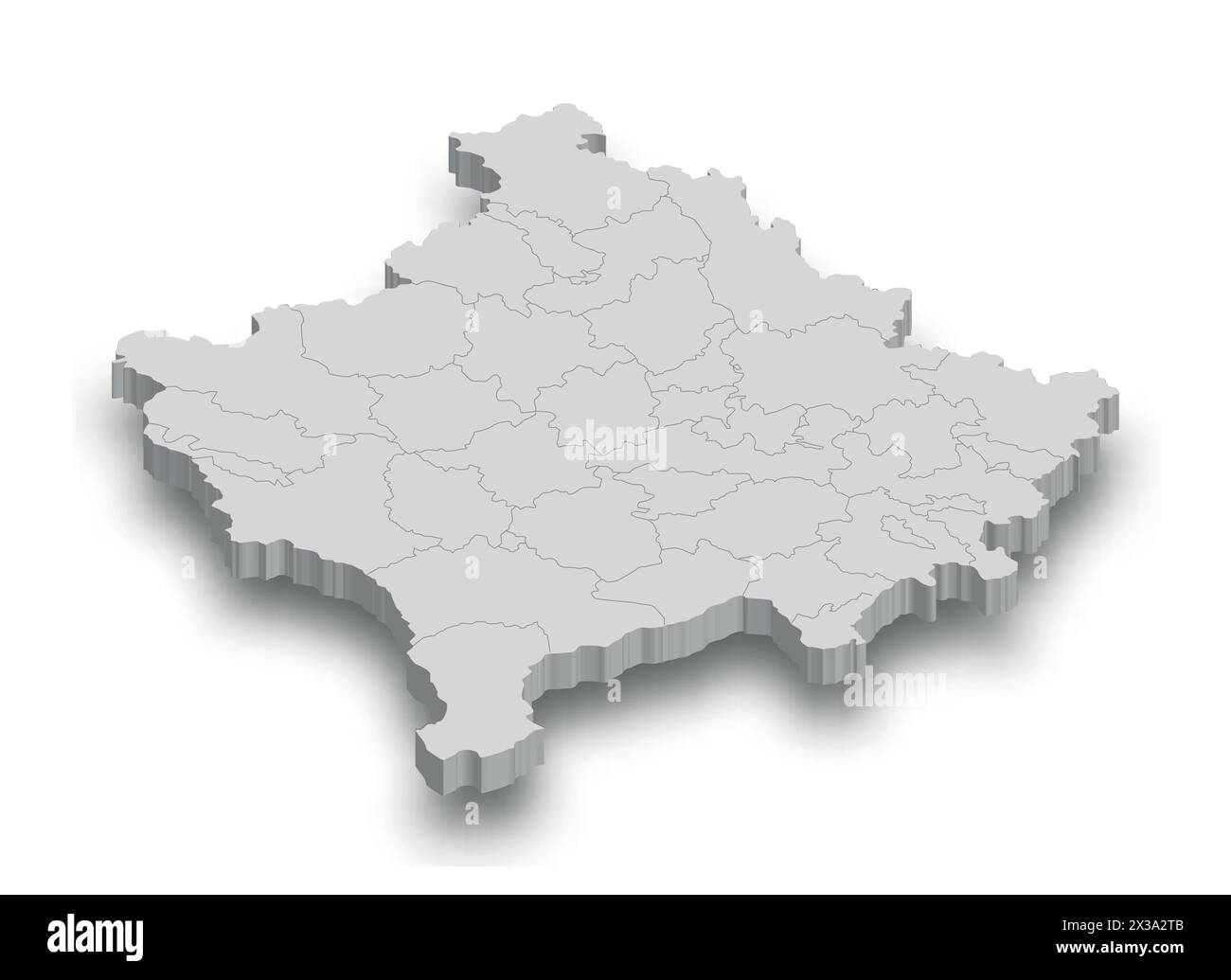 Mappa bianca 3d del Kosovo con regioni isolate su sfondo bianco Illustrazione Vettoriale