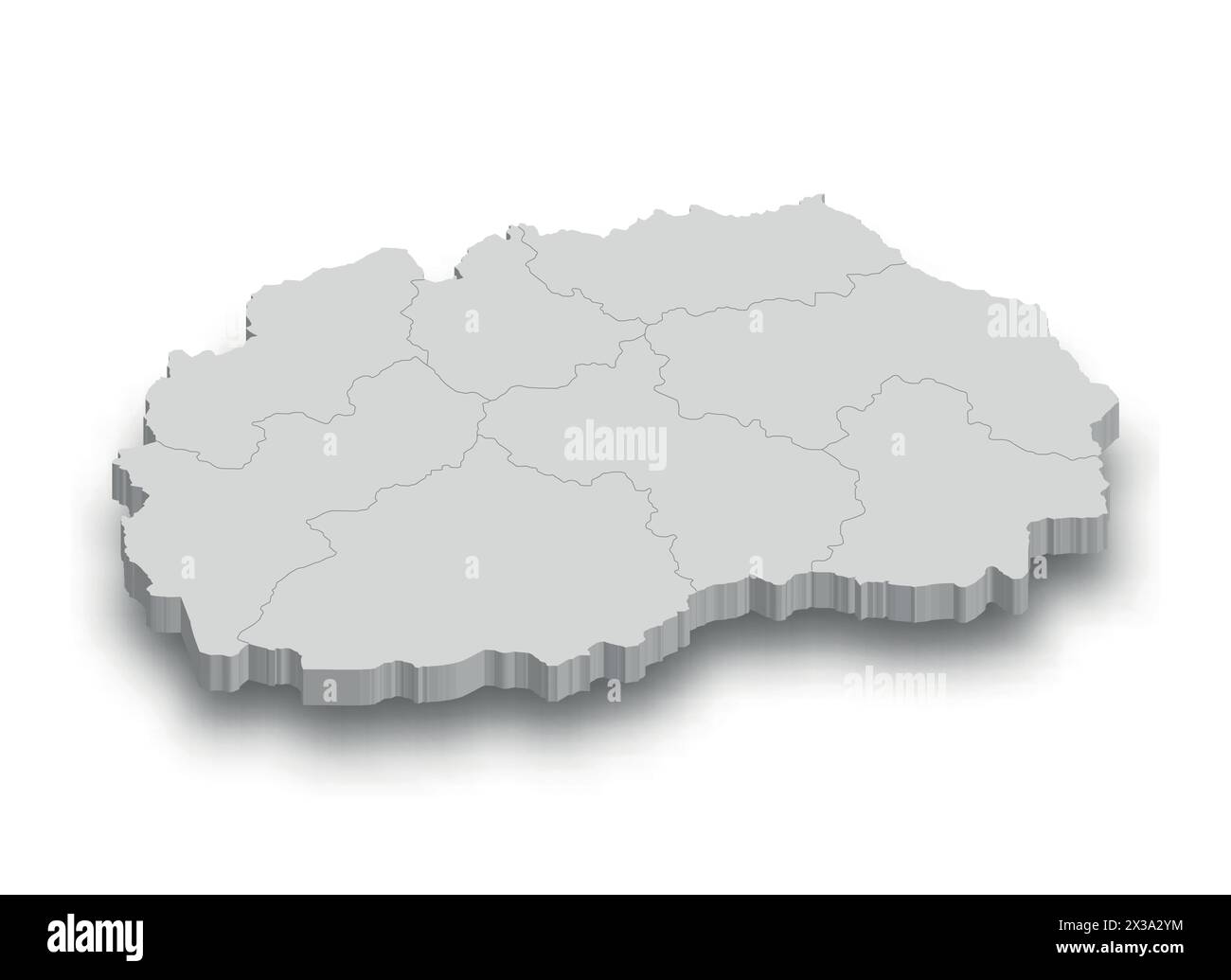 Mappa bianca 3d della Macedonia del Nord con regioni isolate su sfondo bianco Illustrazione Vettoriale