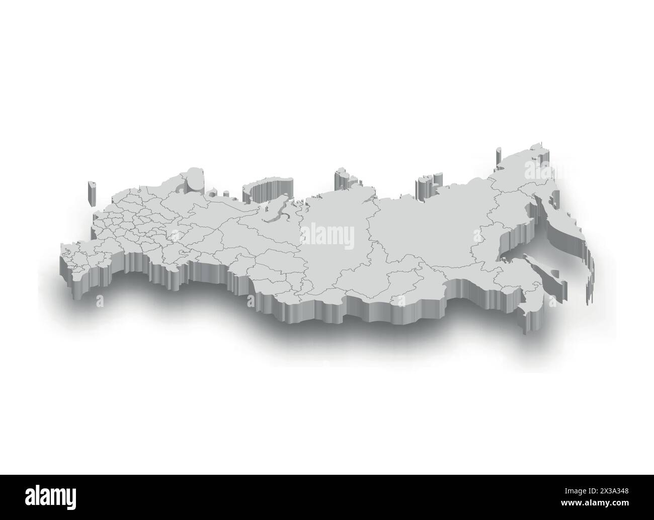 Mappa bianca 3d Russia con regioni isolate su sfondo bianco Illustrazione Vettoriale