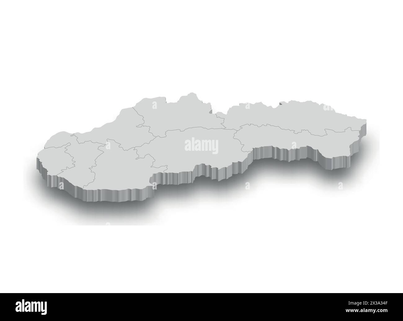 Mappa bianca 3d della Slovacchia con regioni isolate su sfondo bianco Illustrazione Vettoriale