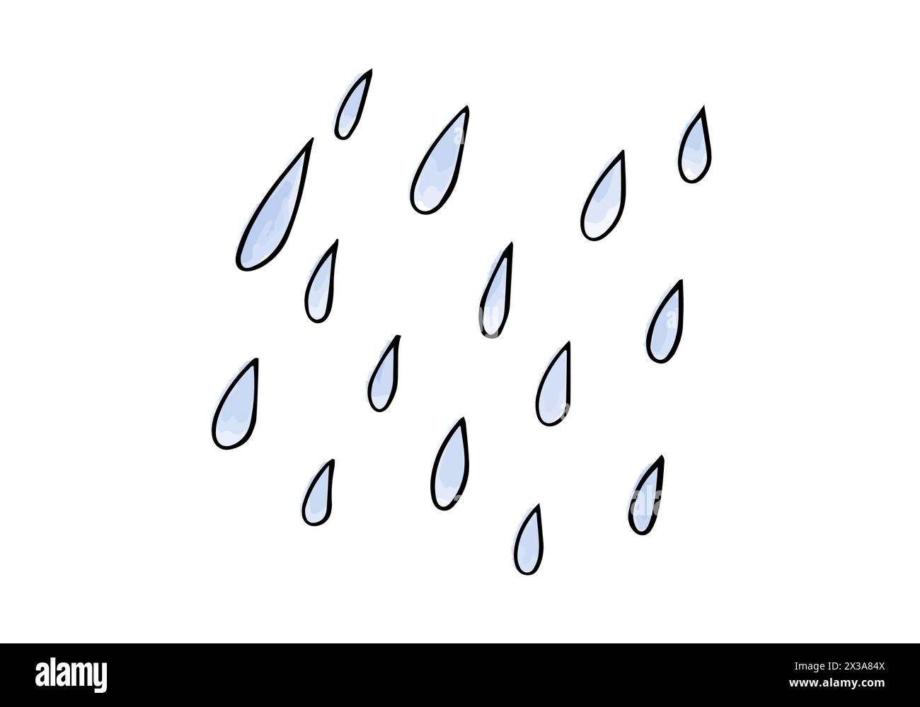 Gocce di pioggia elemento doodle acquerello. Illustrazione vettoriale. Illustrazione Vettoriale