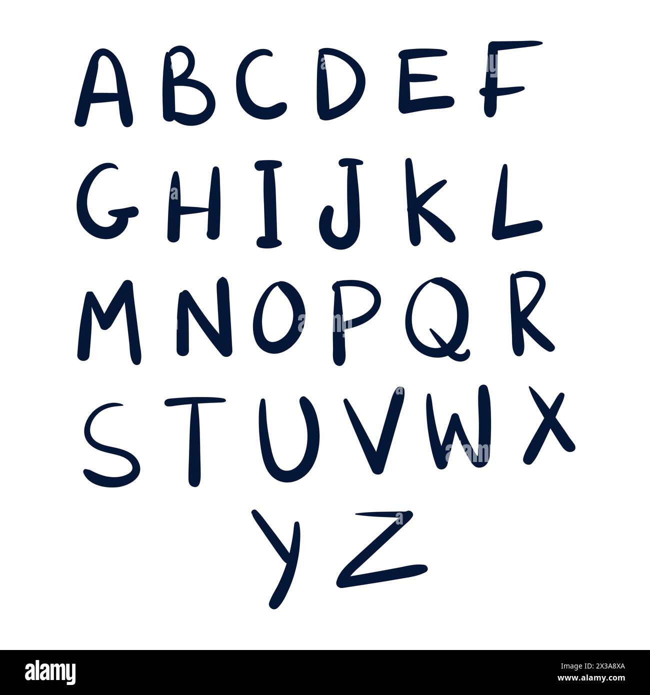 Scarabocchi dell'alfabeto inglese. Caratteri alfabetici disegnati a mano Scribble Set Vector. Disegno alfabetico Doodle. Illustrazione Vettoriale