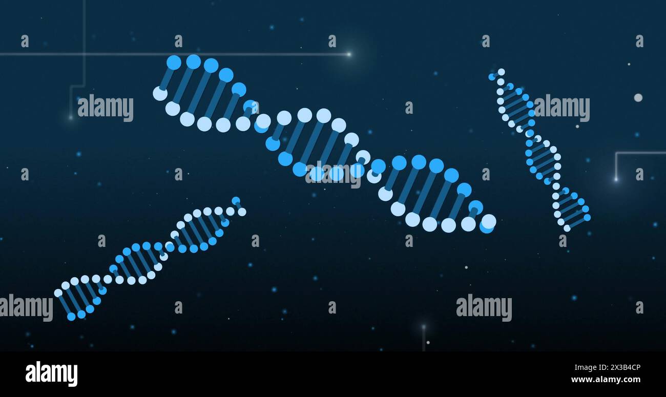 Immagine di tracce di luce sul filamento di dna su sfondo nero Foto Stock