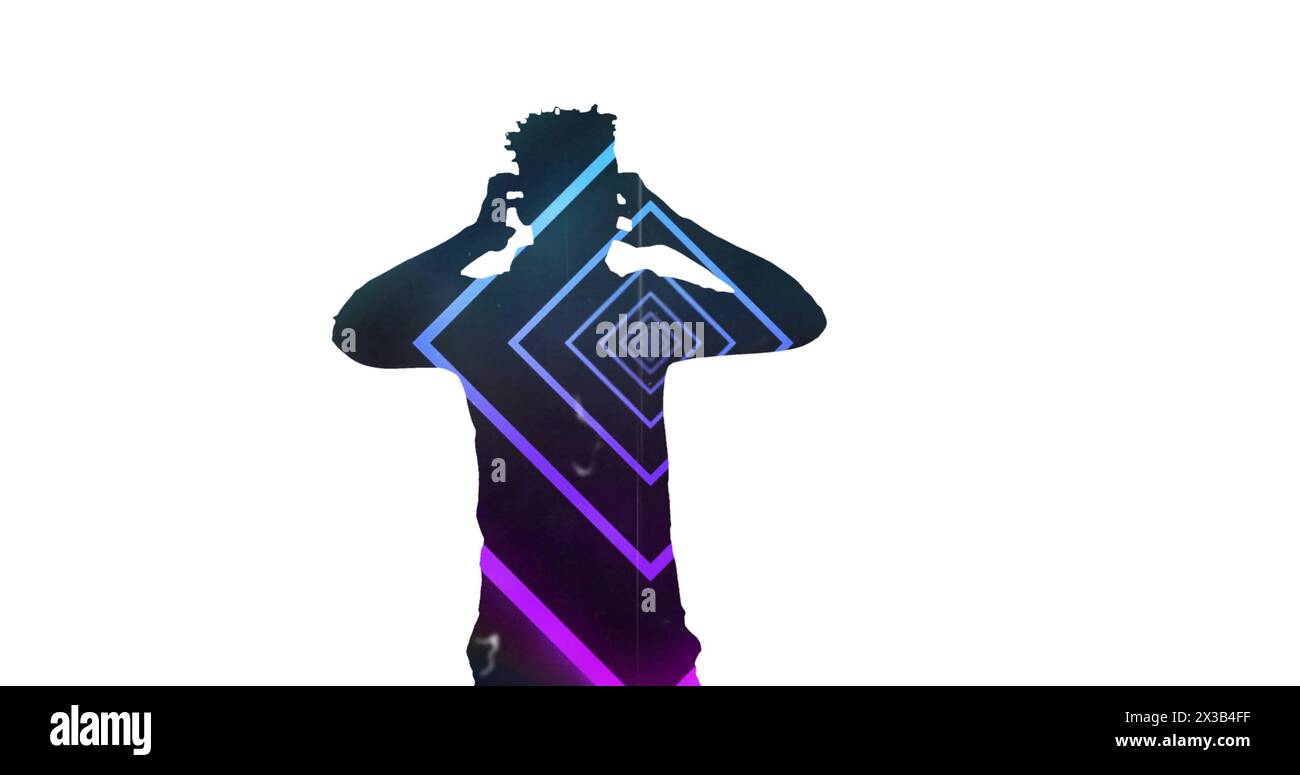 Immagine del tunnel dei rombo nell'ombra riflessa di un uomo che gratta la testa su sfondo bianco Foto Stock