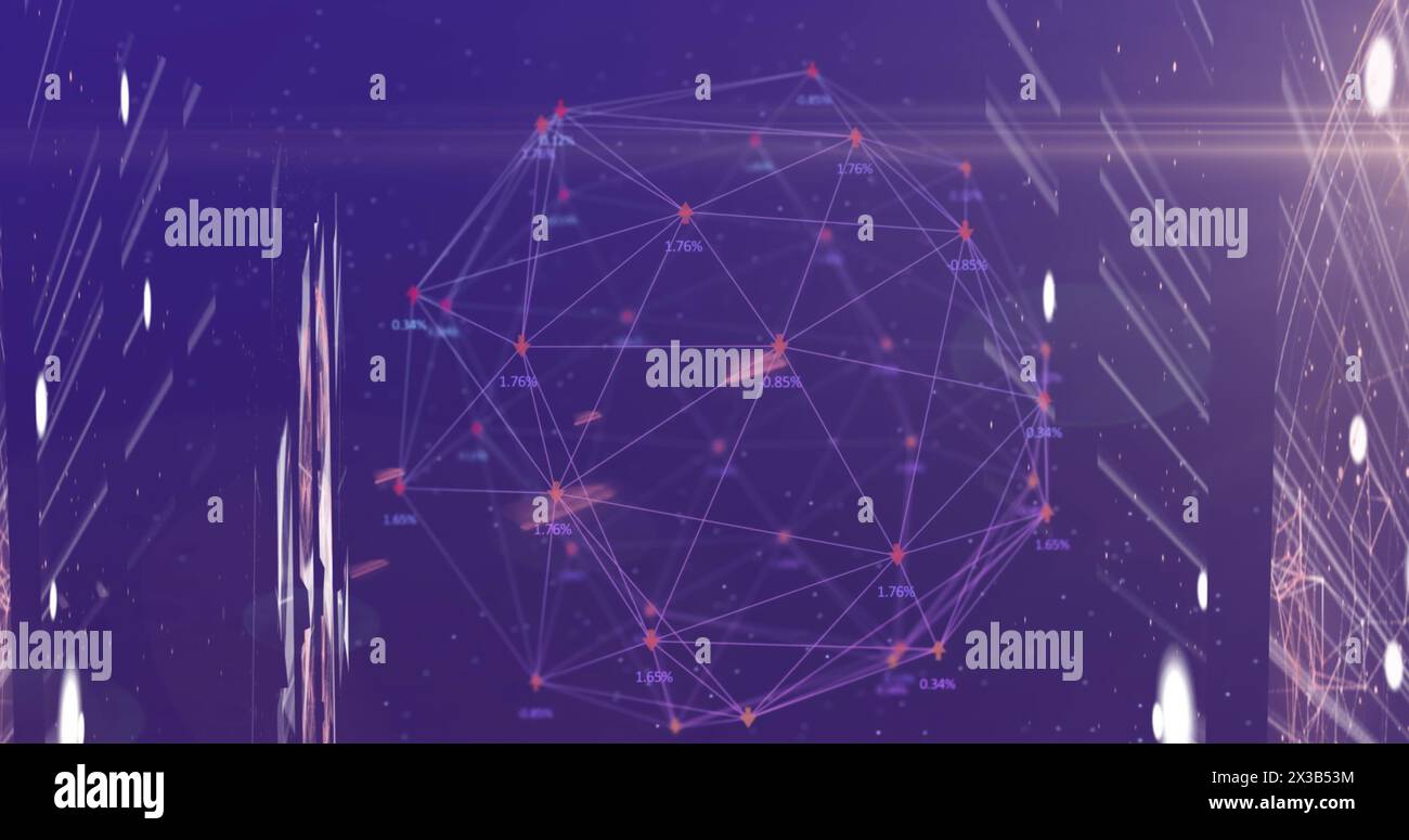Immagine dell'elaborazione dati dell'interfaccia digitale con globo di rete di connessioni in rotazione Foto Stock
