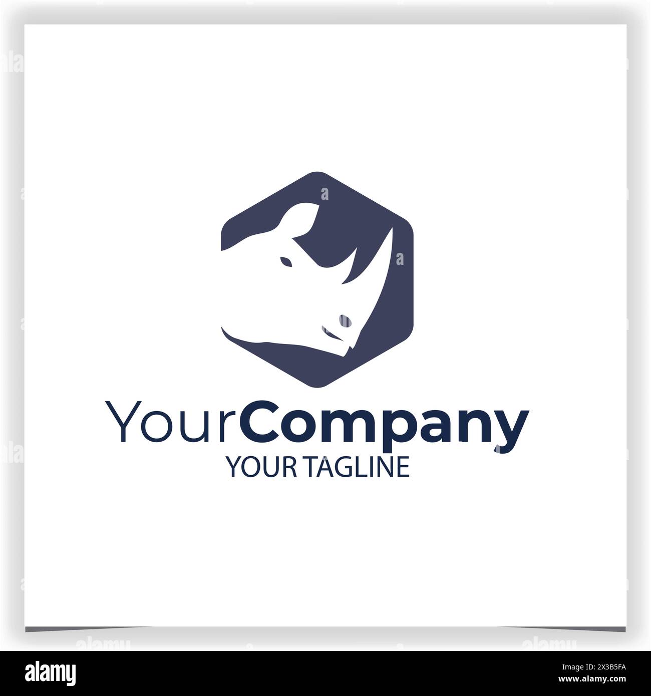 Modello di design del logo del rinoceronte esagonale vettoriale Illustrazione Vettoriale