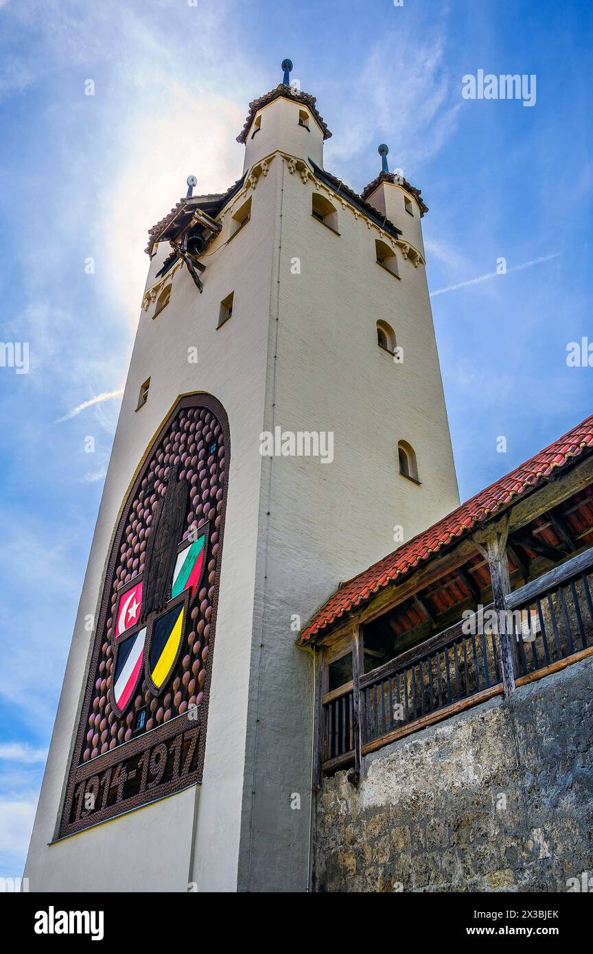 La torre a cinque pulsanti con mura cittadine, Kaufbeuern, Allgaeu, Svevia, Baviera, Germania Foto Stock