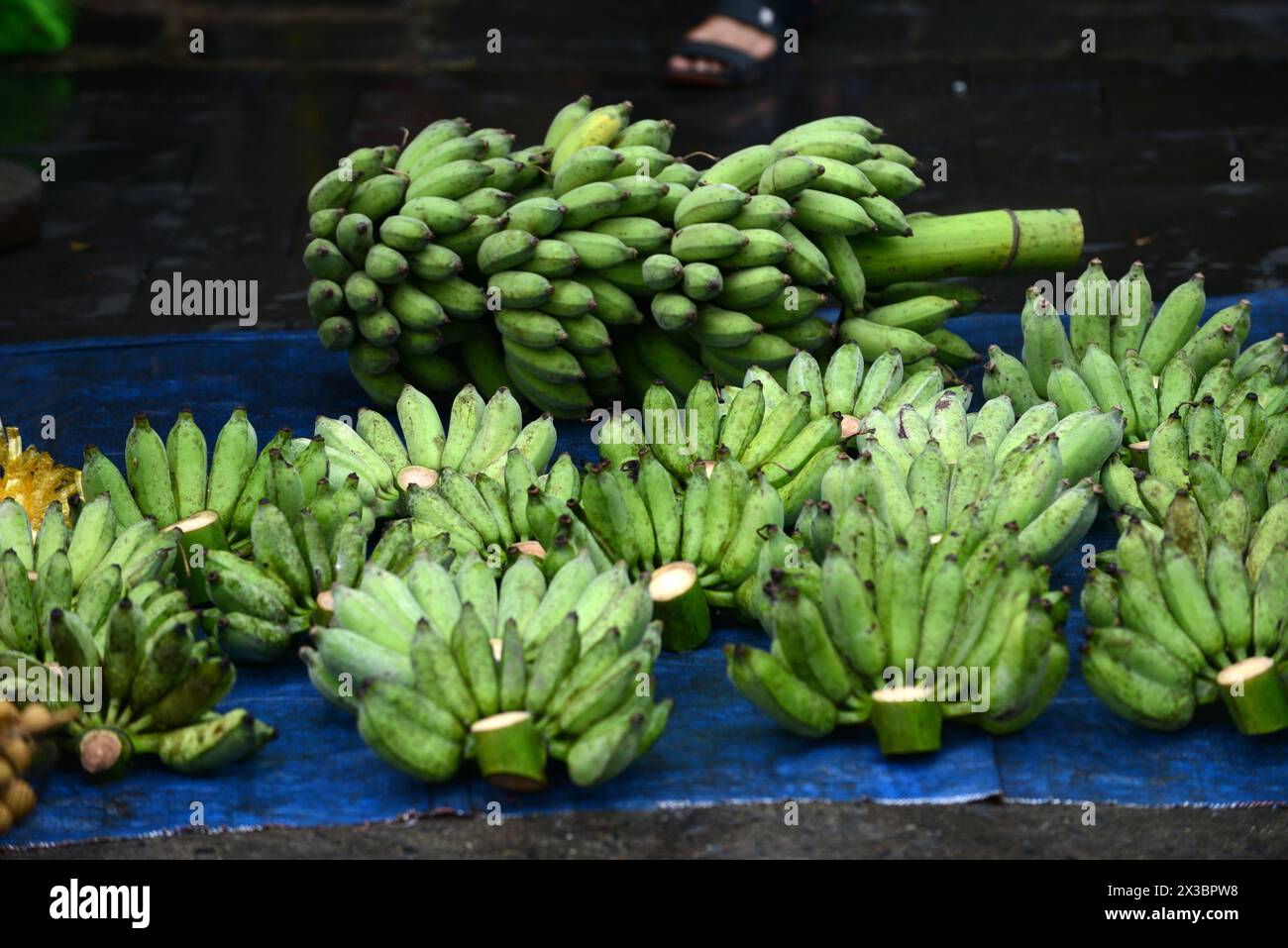 Banane vietnamite esposte da un venditore al mercato centrale di Hoi An, Vietnam. Foto Stock