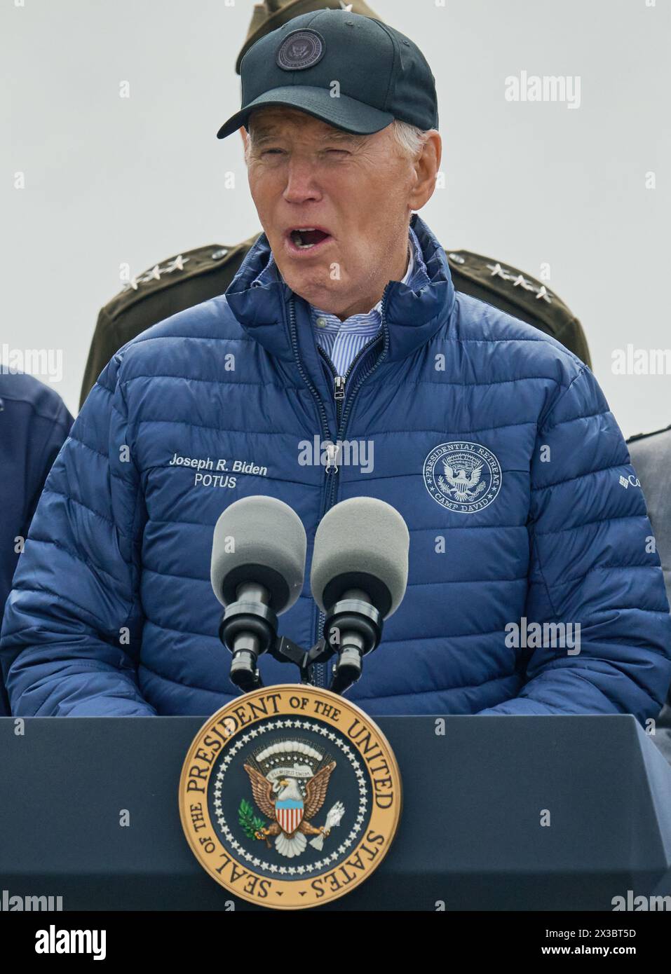 BALTIMORA, MD, USA - 5 APRILE 2024: Il presidente Joe Biden pronuncia le sue osservazioni sulla ricostruzione del Francis Scott Key Bridge. Foto Stock