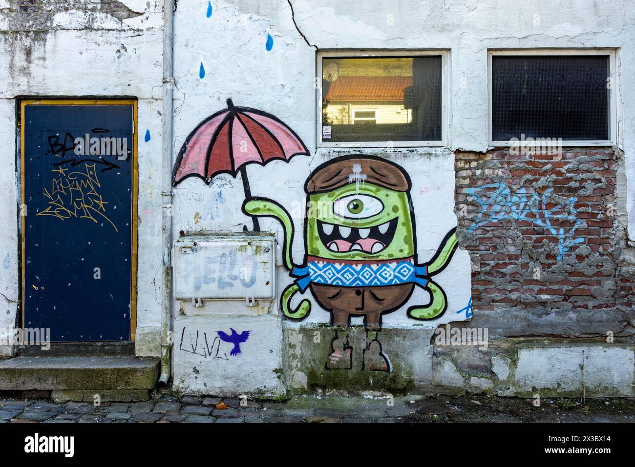 Street art, Bergen, Norvegia, costa sud-occidentale, Scandinavia, nord Europa Foto Stock