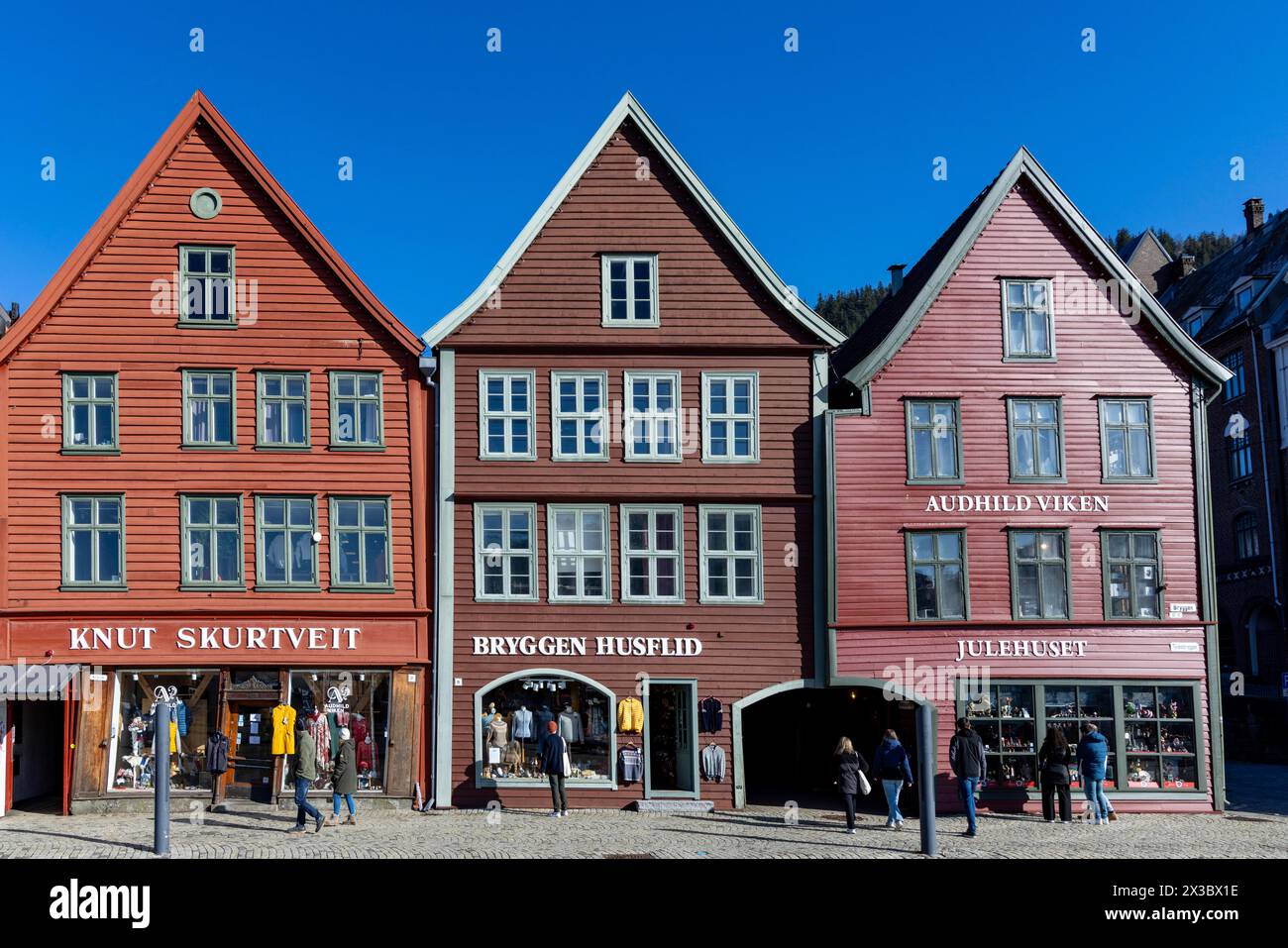 Distretto di Bryggen, Bergen, Norvegia, costa sud-occidentale, Scandinavia, nord Europa Foto Stock