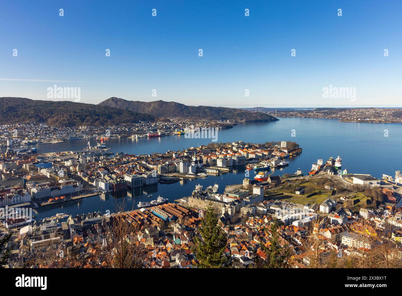 Vista da Floyen a Bergen, fiordo, Norvegia, costa sud-occidentale, Scandinavia, nord Europa Foto Stock