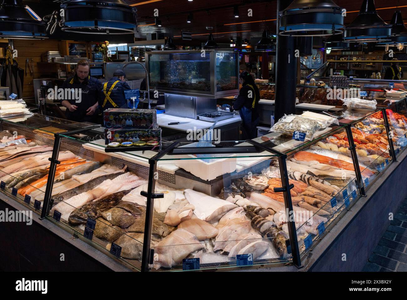 Pesce, mercato del pesce a Bergen, Norvegia, costa sud-occidentale, Scandinavia, Europa settentrionale Foto Stock