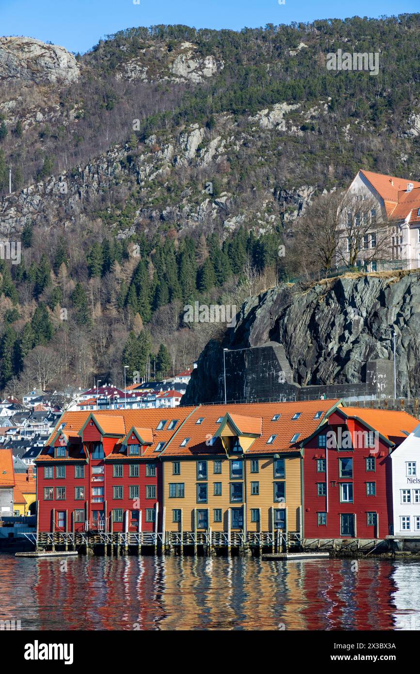 Palafitte, Bergen, Norvegia, costa sud-occidentale, Scandinavia, nord Europa Foto Stock