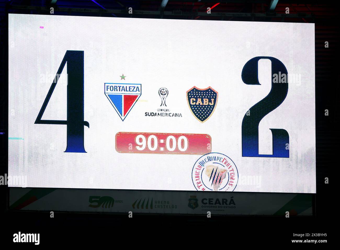 Fortaleza, Brasile. 26 aprile 2024. CE - FORTALEZA - 04/25/2024 - COPPA SUDAMERICANA 2024, FORTALEZA x BOCA JUNIORS - Punteggio della partita tra Fortaleza e Boca Juniors per la Copa Sudamericana 2024 allo stadio Arena Castelao di Fortaleza (CE), questo giovedì ( 25). Foto: Marlon Costa/AGIF credito: AGIF/Alamy Live News Foto Stock