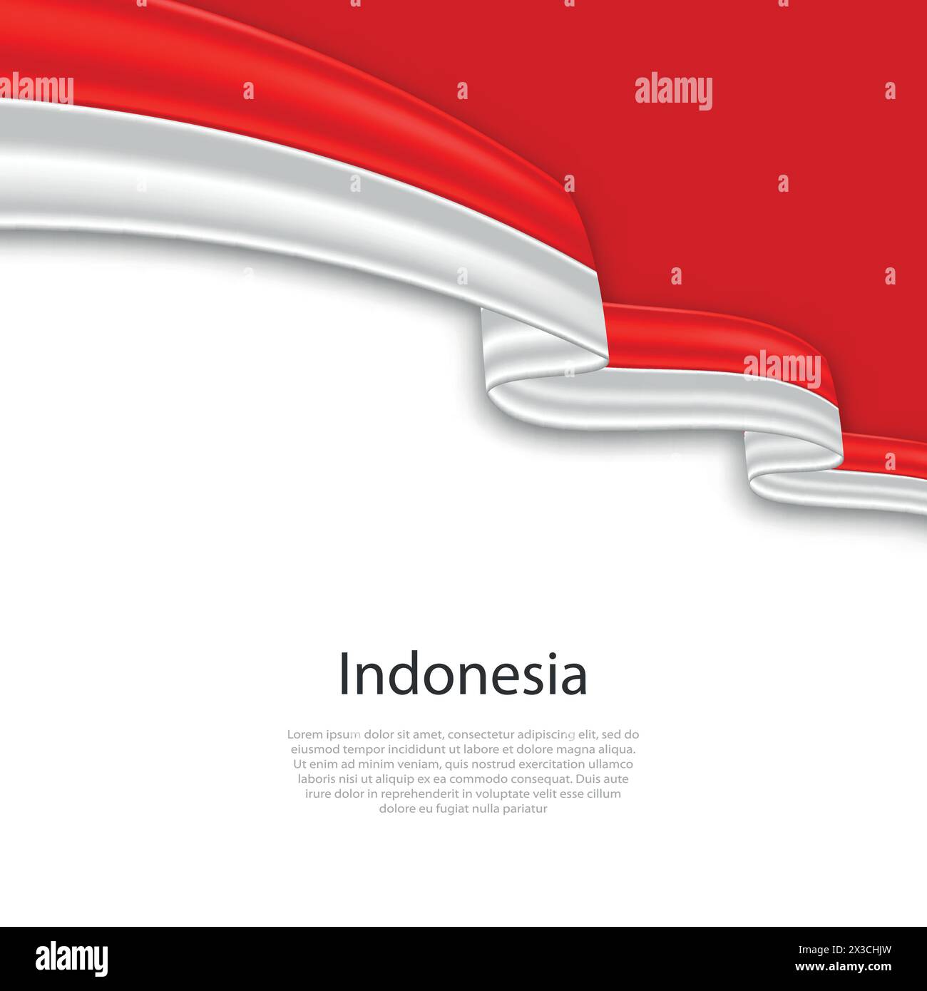 Nastro ondulato con bandiera indonesiana. Modello per la progettazione del poster del giorno indipendenza Illustrazione Vettoriale