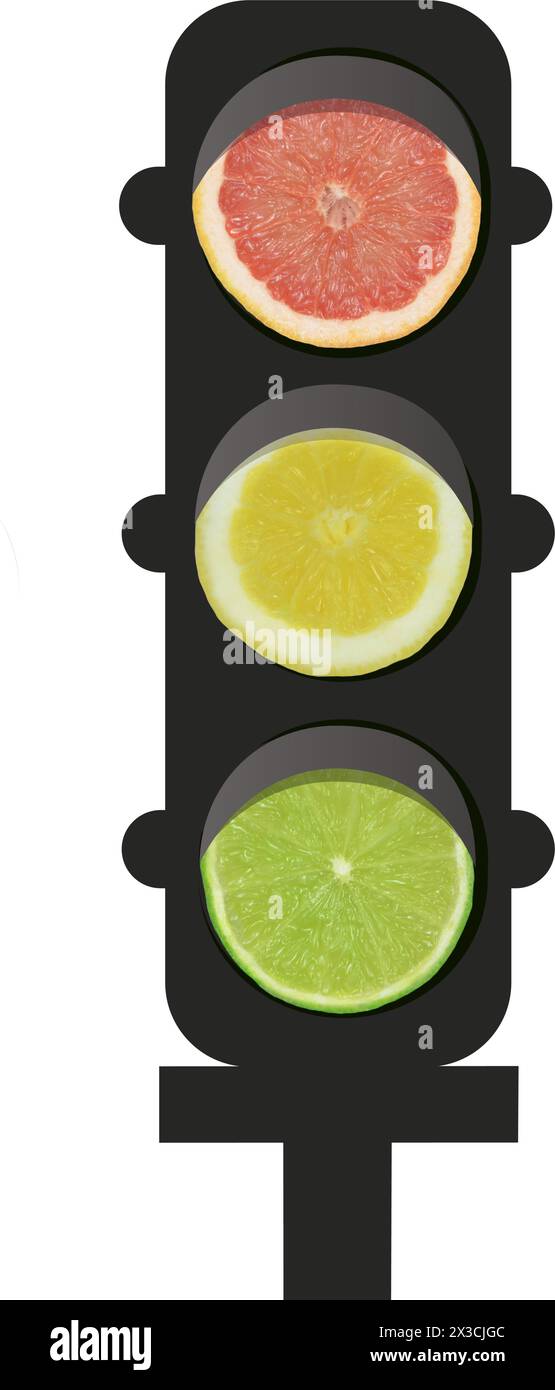 Photography & Illustration Blended: Semafori fatti di agrumi, vettori e foto. Illustrazione Vettoriale