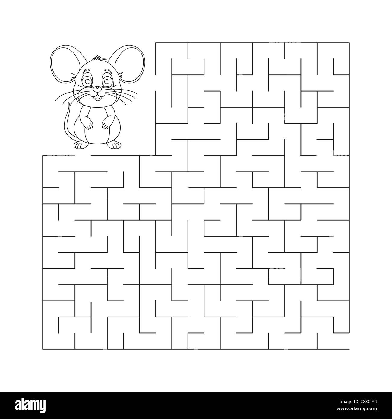 Illustrazione vettoriale di un labirinto educativo per bambini in età prescolare. Puzzle. Libro da colorare per bambini. Profilo di un mouse. Illustrazione Vettoriale