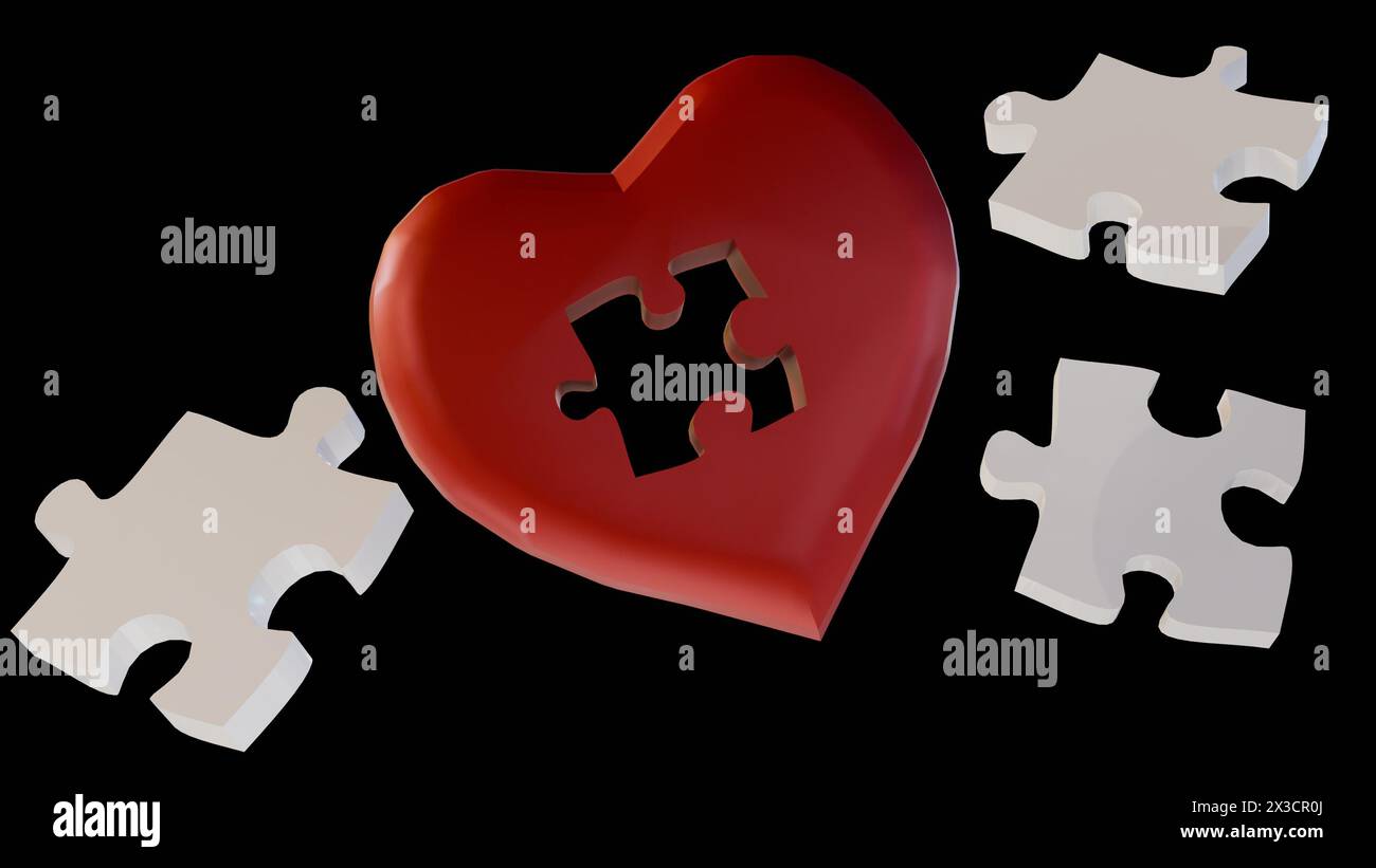 rendering 3d della forma rossa del cuore e dei pezzi di seghetto alternativo Foto Stock rendering 3d della forma rossa del cuore e dei pezzi di seghetto alternativo Foto Stock
