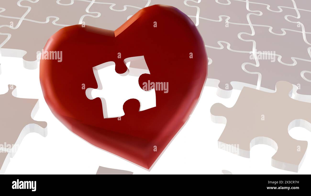 rendering 3d della forma rossa del cuore e dei pezzi di seghetto alternativo Foto Stock rendering 3d della forma rossa del cuore e dei pezzi di seghetto alternativo Foto Stock