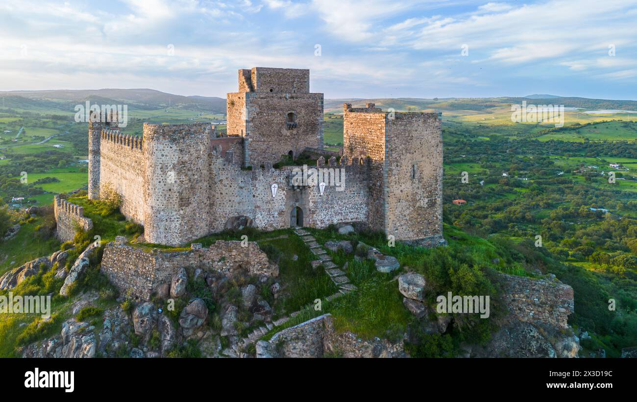 Castello Templare di Burguillos del Cerro, Badajoz Foto Stock