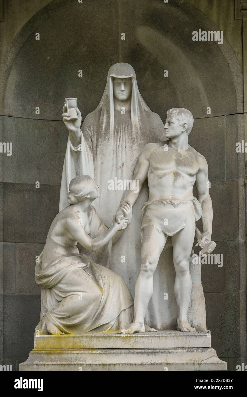 Mausoleum der Familie Bartling von Bildhauer Ernst Herter, der Tod als Figur, Nordfriedhof, Wiesbaden, Assia, Germania Foto Stock