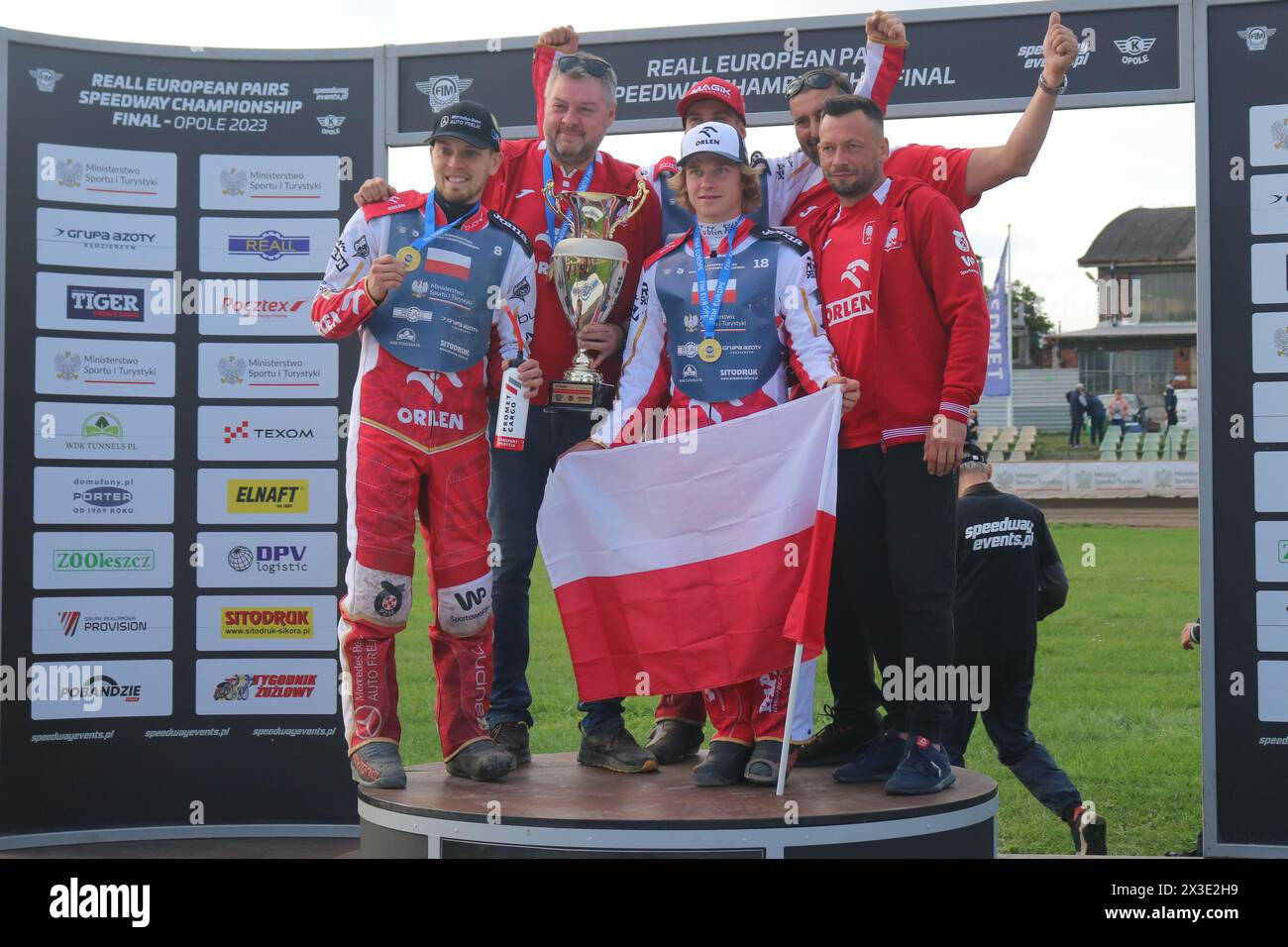2023.10.01 Opole, Polonia, speedway Reall European Pairs Speedway Championship op: Podio: Primo posto - Polonia Foto Stock