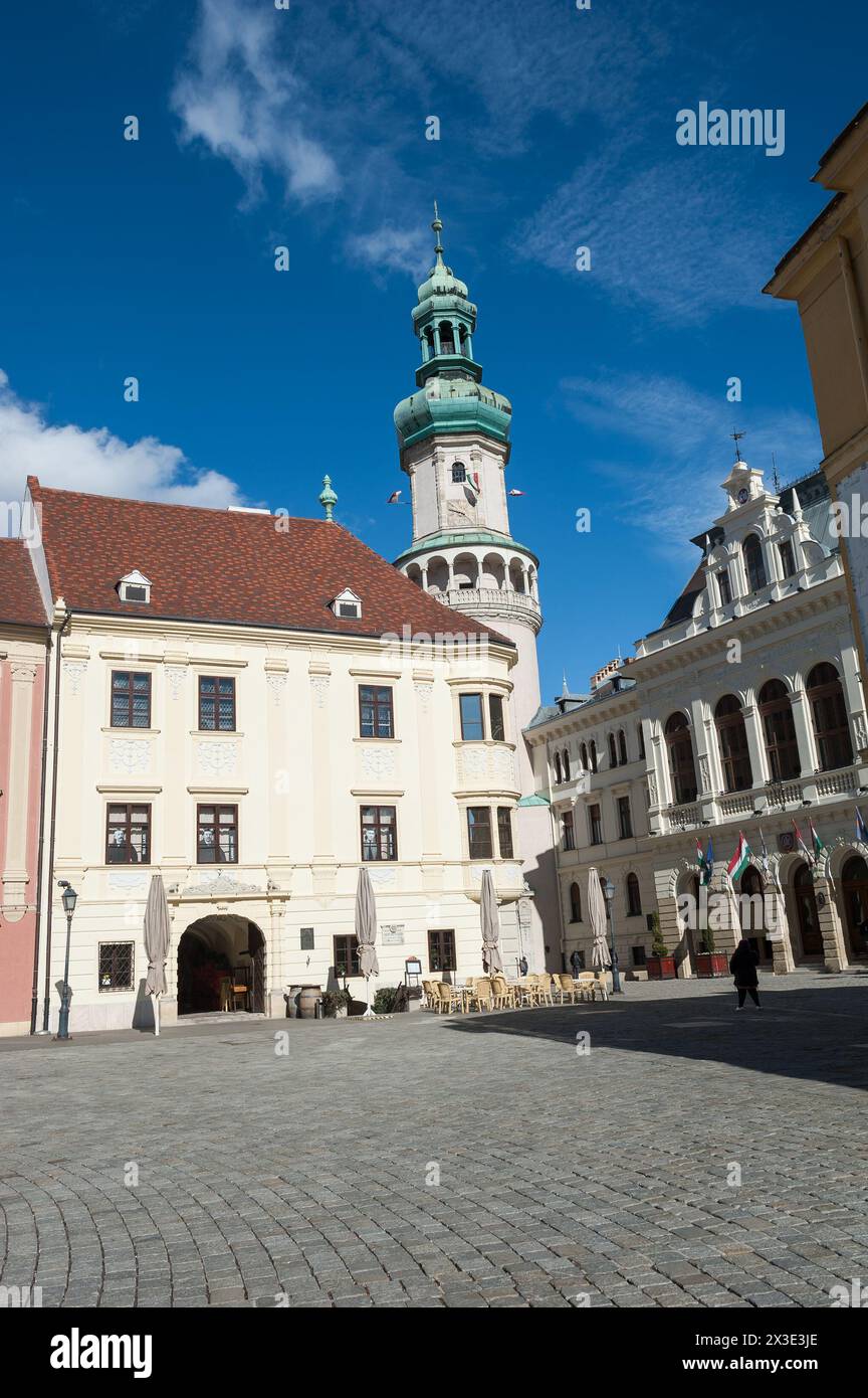 Torre dei vigili del fuoco, Sopron, Contea di Győr-Moson-Sopron, regione occidentale della Transdanubia, Ungheria Foto Stock