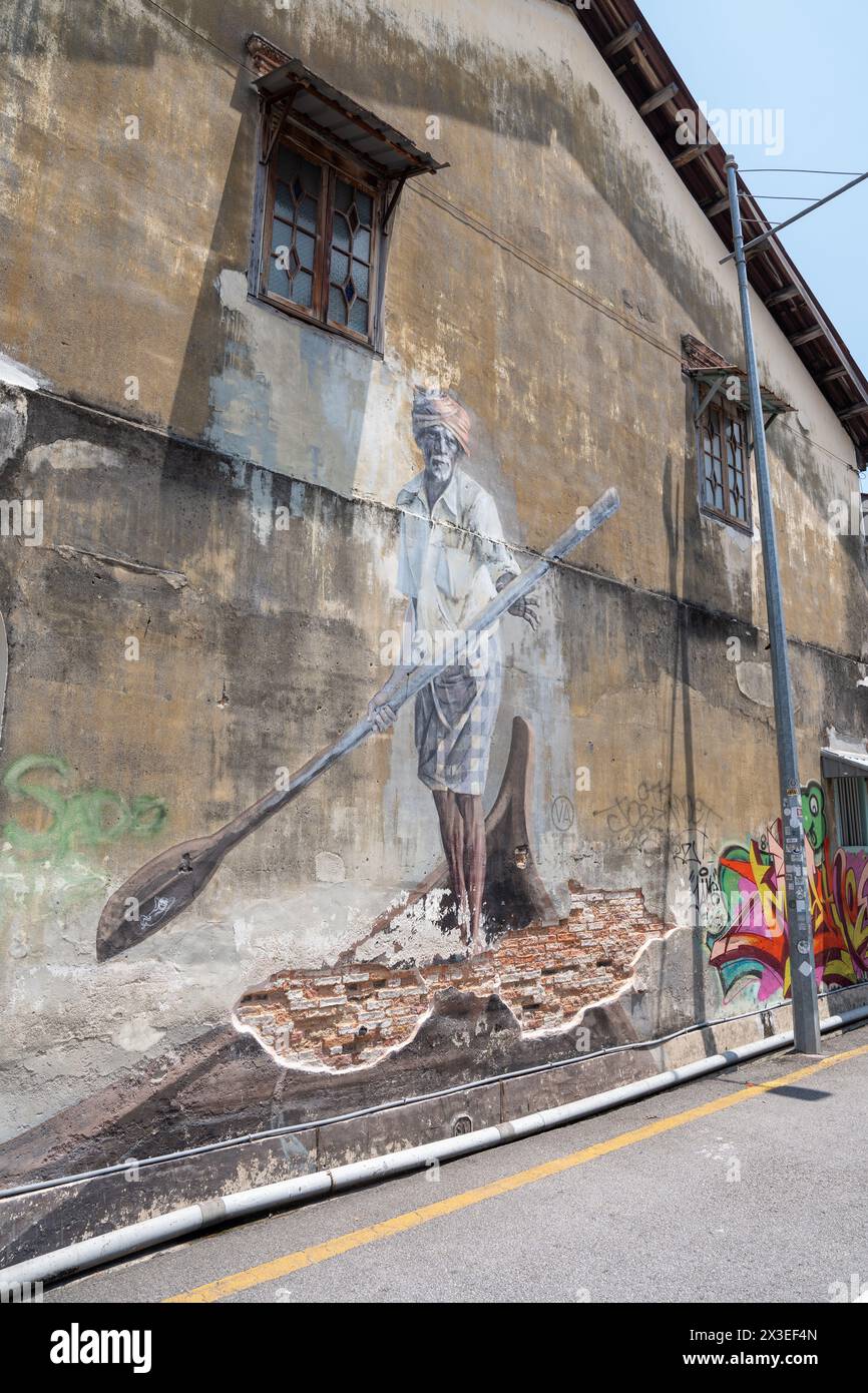 Street art nelle diverse strade e vicoli di George Town sull'isola Penag in Malesia, nel sud-est asiatico Foto Stock