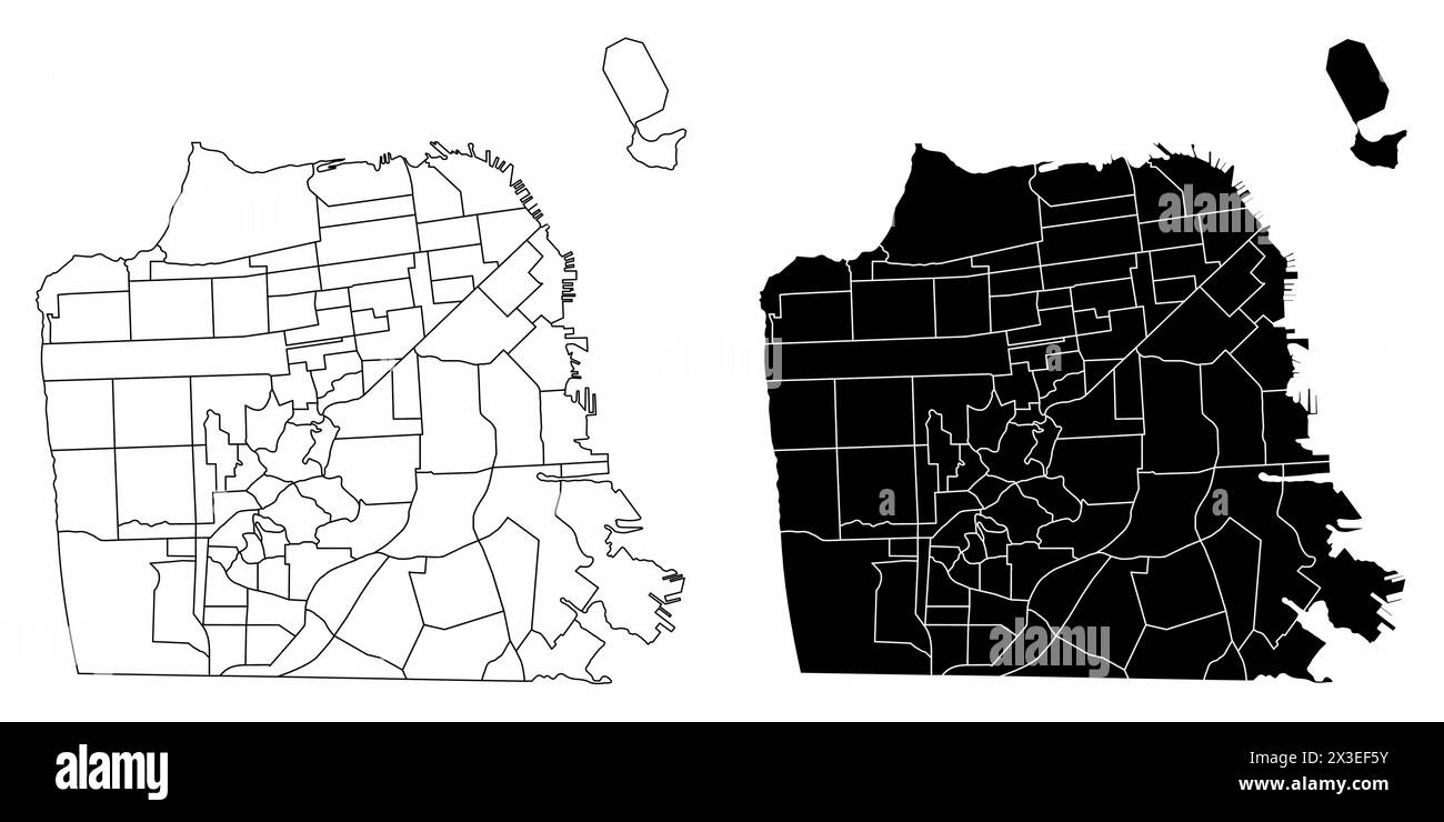 Le mappe amministrative in bianco e nero della città di San Francisco, California, Stati Uniti Illustrazione Vettoriale