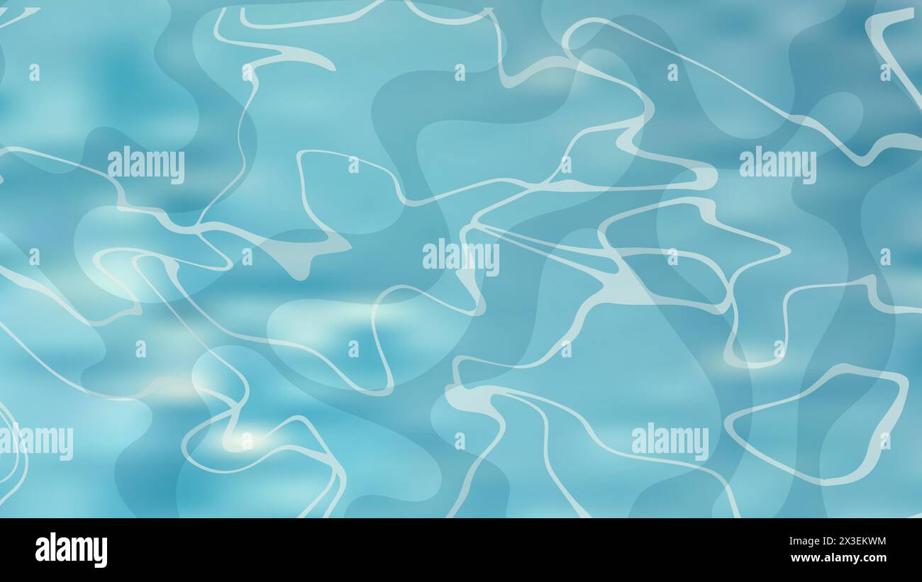 Trama ondulata in acqua blu, vista dall'alto. Riflesso alla luce del sole, piscina, oceano o sfondo astratto in stile anime giapponese Illustrazione Vettoriale