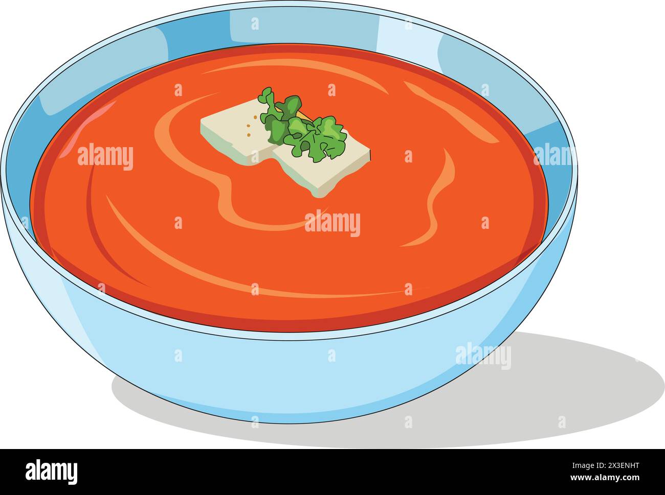 Illustrazione vettoriale della zuppa di pomodoro nel recipiente Illustrazione Vettoriale