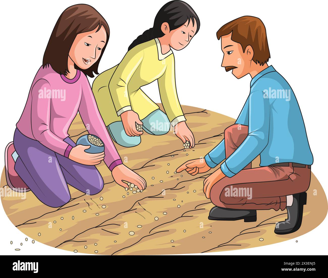Persone che seminano semi nell'illustrazione vettoriale del campo Illustrazione Vettoriale