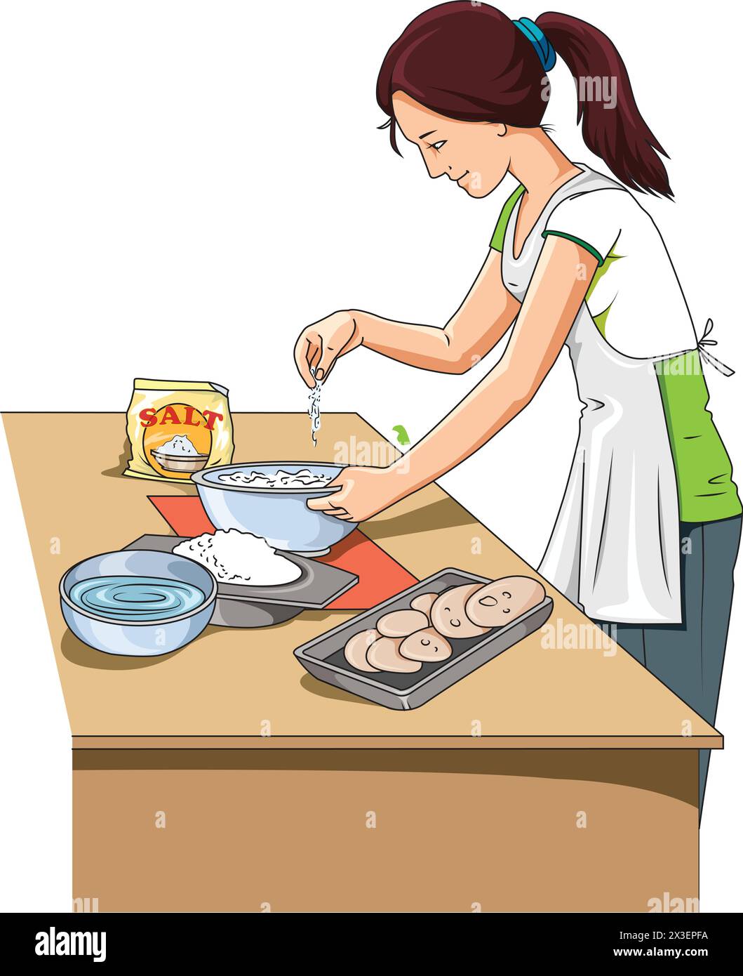 Donna che aggiunge spezie al vettore alimentare Illustrazione Vettoriale