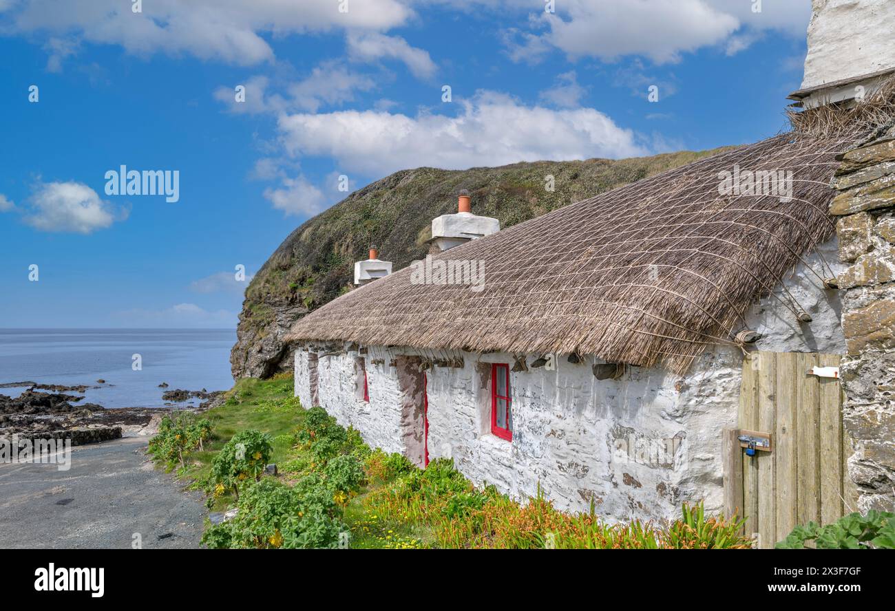 Vecchio cottage a Niarbyl Beach, Isola di Man, Inghilterra, Regno Unito Foto Stock