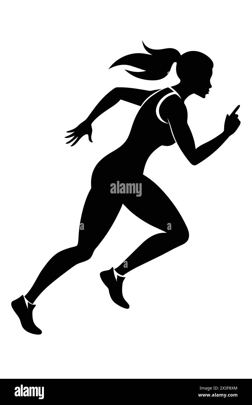 Inizia a correre con lo sprint femminile atleta nera silhouette vettoriale Illustrazione Vettoriale