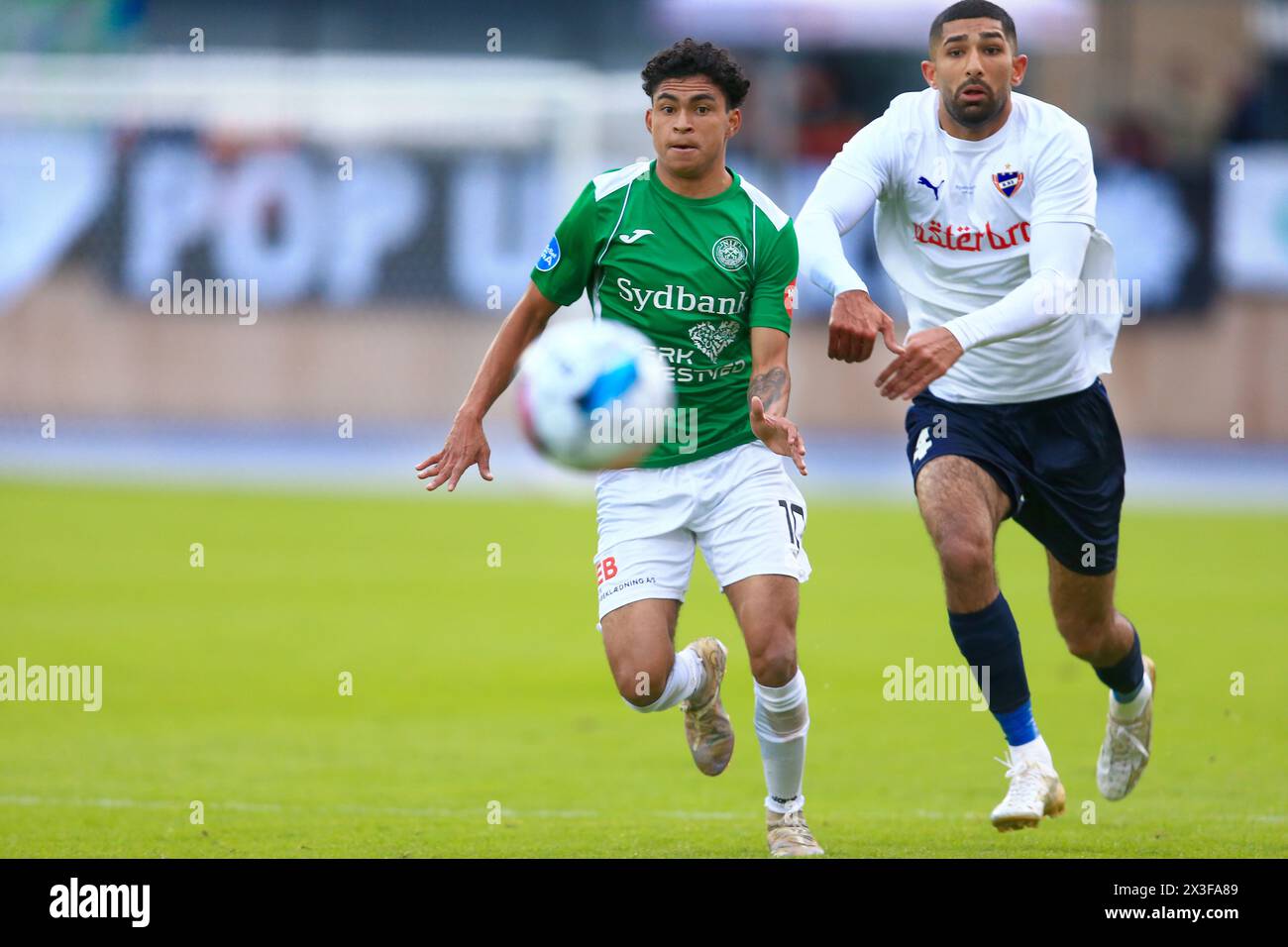 Copenaghen, Danimarca. 19 aprile 2024. Keanin Ayer Boya (10) del Naestved BK visto durante il NordicBet Liga match tra B.93 e Nasestved BK a Vanlose Idrætspark a Copenaghen. (Credito fotografico: Gonzales Photo - Christian Midtgaard). Foto Stock