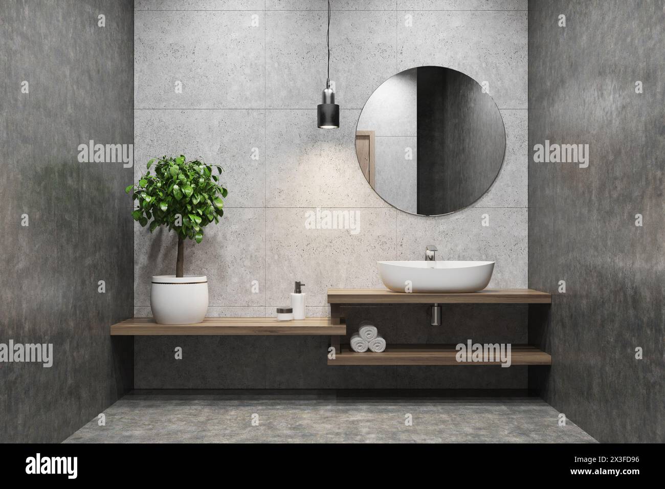 Interni di un bagno moderno con piastrelle in marmo e pareti architettoniche coperte. Foto Stock
