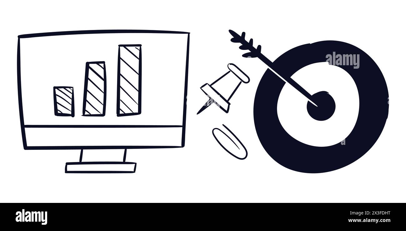 Office Scribble Line. Strumenti di offensiva disegnati a mano Scribble Doodle Vector. Disegno di Office Business Doodle. Illustrazione Vettoriale