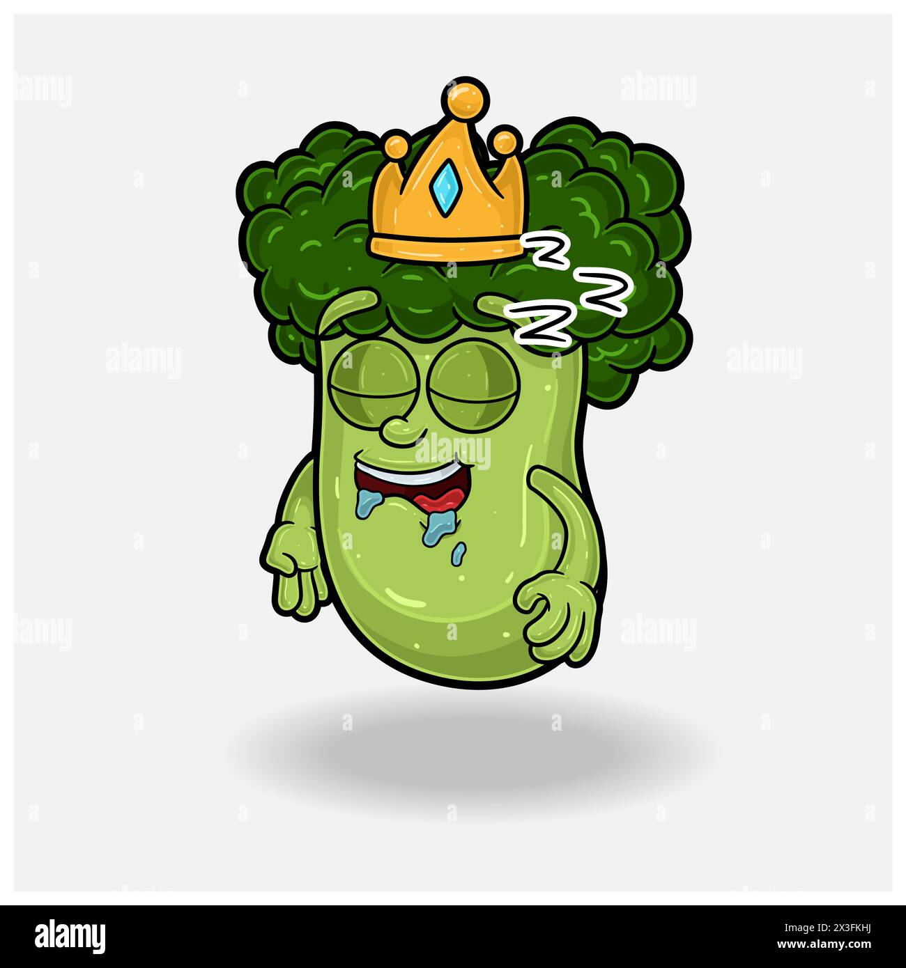 Broccoli Mascot personaggio Cartoon con espressione sonno. Illustrazioni vettoriali Illustrazione Vettoriale