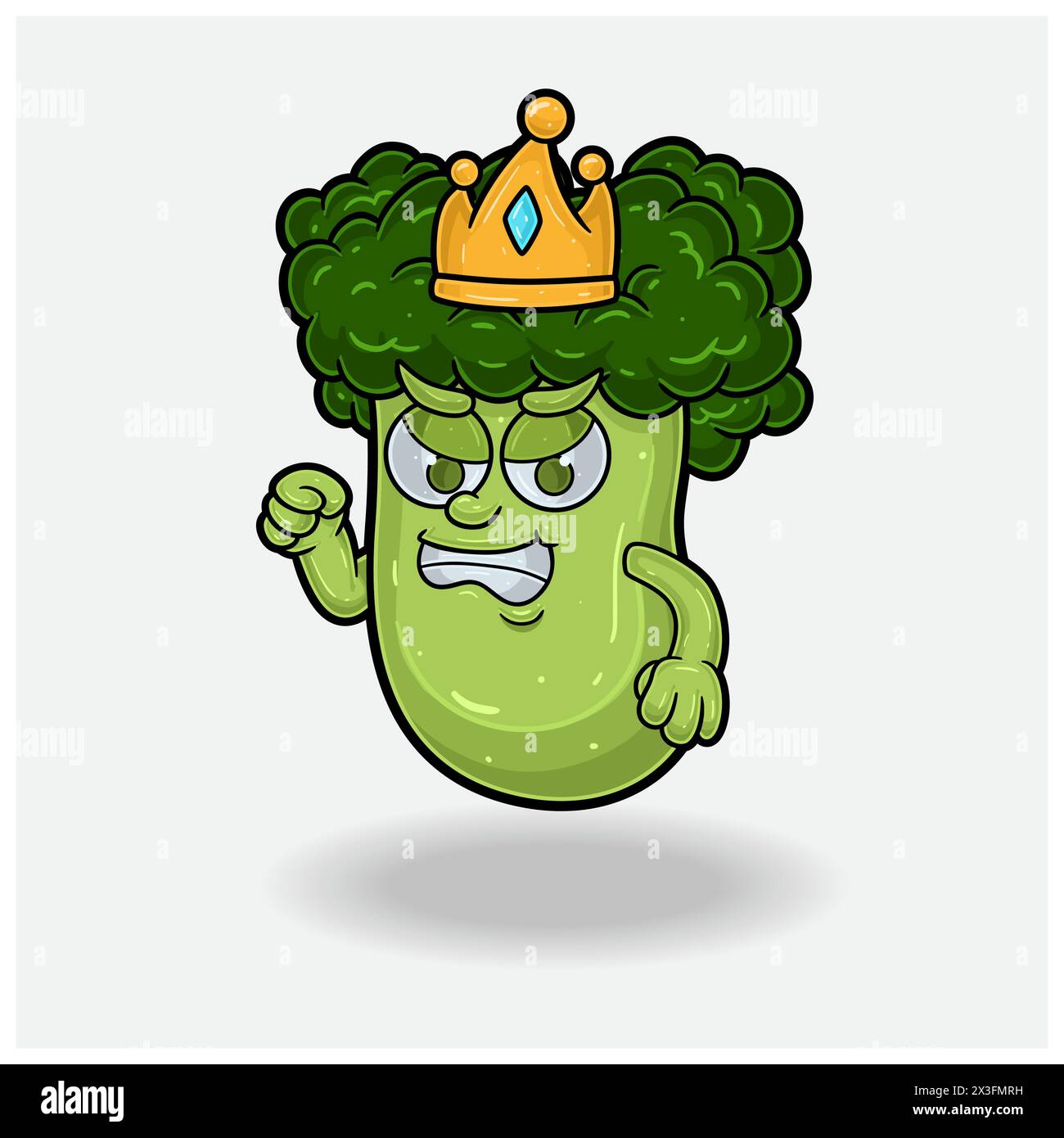 Broccoli Mascot personaggio Cartoon con espressione arrabbiata. Illustrazioni vettoriali Illustrazione Vettoriale