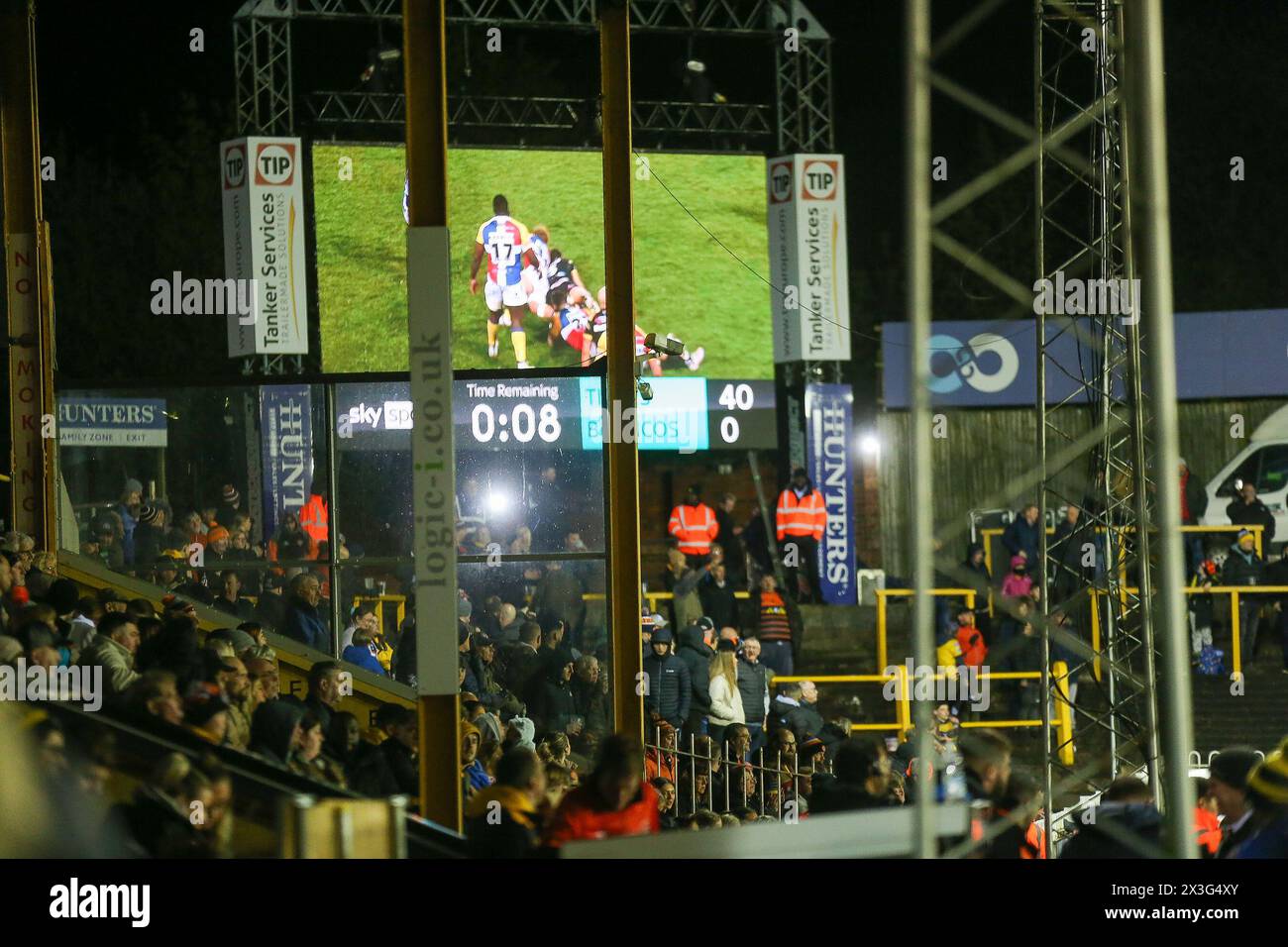 Castleford, Regno Unito. 26 aprile 2024. *** Il tabellone segnapunti mostra il suo punteggio a tempo pieno durante la partita di Super League tra Castleford Tigers e London Broncos al MEND-A-hose Jungle, Castleford, Regno Unito, il 26 aprile 2024. Foto di Simon Hall. Solo per uso editoriale, licenza richiesta per uso commerciale. Non utilizzare in scommesse, giochi o pubblicazioni di singoli club/campionato/giocatori. Crediti: UK Sports Pics Ltd/Alamy Live News Foto Stock