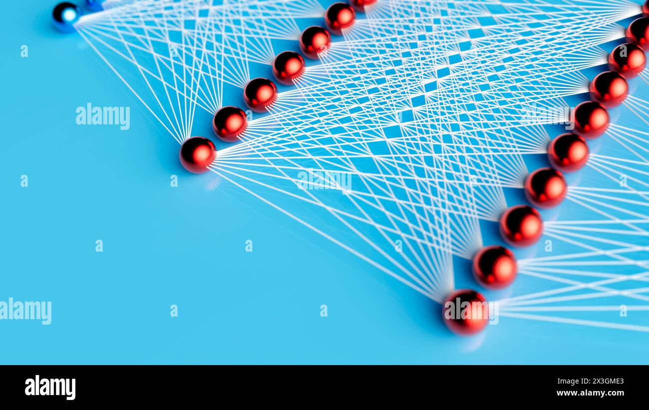 Livelli di rete neurale dell'intelligenza artificiale, illustrazione concettuale. Foto Stock