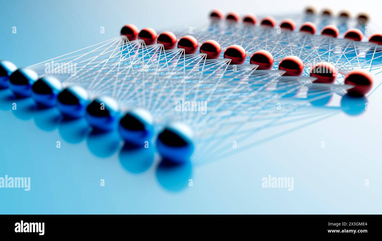 Livelli di rete neurale dell'intelligenza artificiale, illustrazione concettuale. Foto Stock