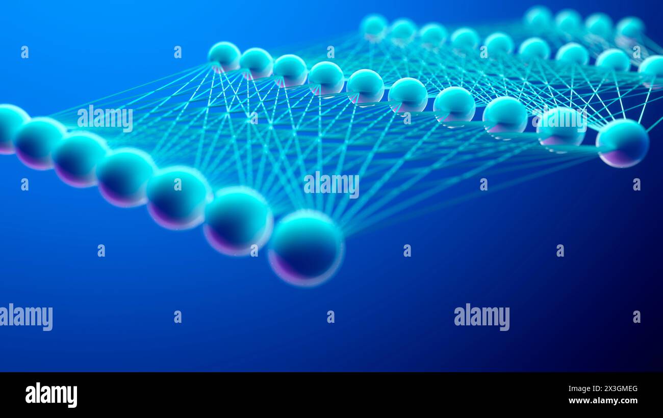 Livelli di rete neurale dell'intelligenza artificiale, illustrazione concettuale. Foto Stock