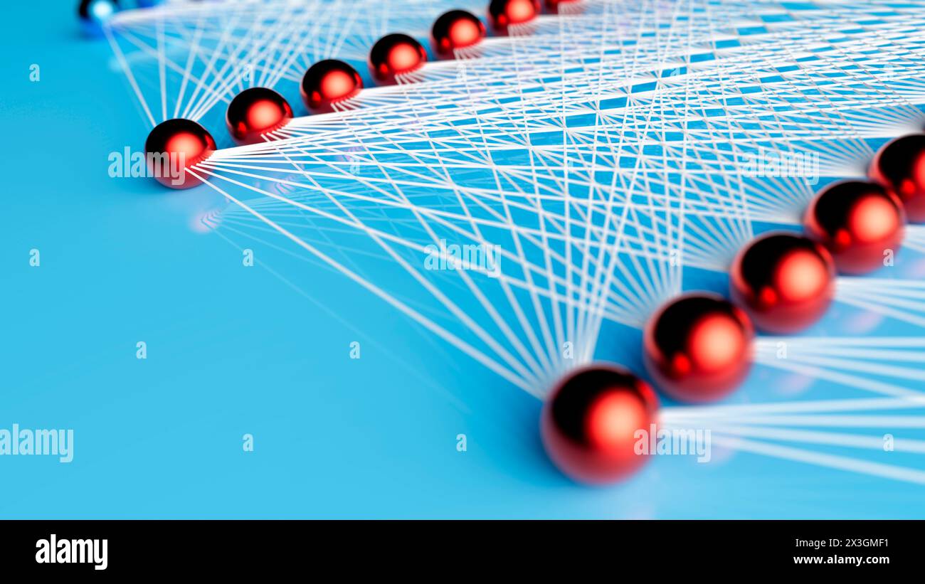 Livelli di rete neurale dell'intelligenza artificiale, illustrazione concettuale. Foto Stock