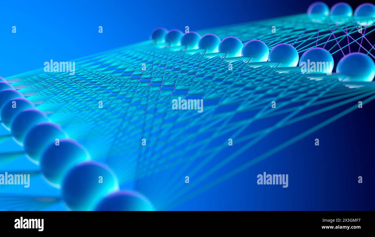 Livelli di rete neurale dell'intelligenza artificiale, illustrazione concettuale. Foto Stock