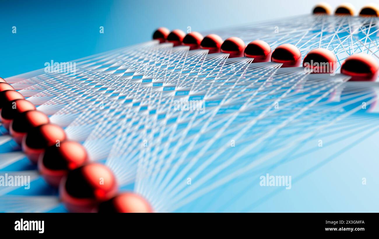 Livelli di rete neurale dell'intelligenza artificiale, illustrazione concettuale. Foto Stock